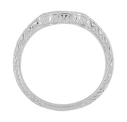 Antique Jewelry Mall Rings Art Deco Diamond Curved Engraved Wheat Wedding Ring in 18 Karat White Gold Antique Jewelry Mall Rings Art Deco Diamond Curved Engraved Wheat Wedding Ring in 18 Karat White Gold