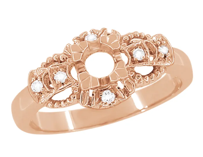 Antique Jewelry Mall Rings Art Deco East to West Rose Gold 14 Carat Round Diamond Engagement Ring Setting Antique Jewelry Mall Rings Art Deco East to West Rose Gold 14 Carat Round Diamond Engagement Ring Setting