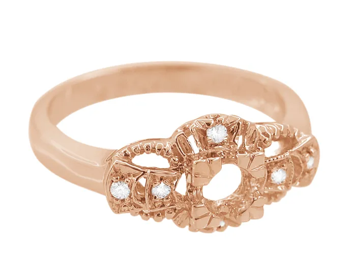 Antique Jewelry Mall Rings Art Deco East to West Rose Gold 14 Carat Round Diamond Engagement Ring Setting Antique Jewelry Mall Rings Art Deco East to West Rose Gold 14 Carat Round Diamond Engagement Ring Setting