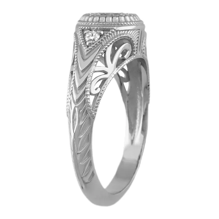 Antique Jewelry Mall Rings Art Deco Filigree Engraved 34 Carat Diamond Low Profile Engagement Ring in White Gold 14K or 18K Antique Jewelry Mall Rings Art Deco Filigree Engraved 34 Carat Diamond Low Profile Engagement Ring in White Gold 14K or 18K