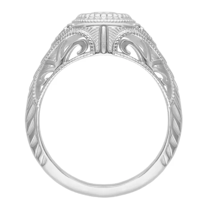 Antique Jewelry Mall Rings Art Deco Filigree Engraved 34 Carat Diamond Low Profile Engagement Ring in White Gold 14K or 18K Antique Jewelry Mall Rings Art Deco Filigree Engraved 34 Carat Diamond Low Profile Engagement Ring in White Gold 14K or 18K