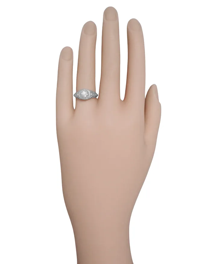 Antique Jewelry Mall Rings Art Deco Filigree Engraved 34 Carat Diamond Low Profile Engagement Ring in White Gold 14K or 18K Antique Jewelry Mall Rings Art Deco Filigree Engraved 34 Carat Diamond Low Profile Engagement Ring in White Gold 14K or 18K