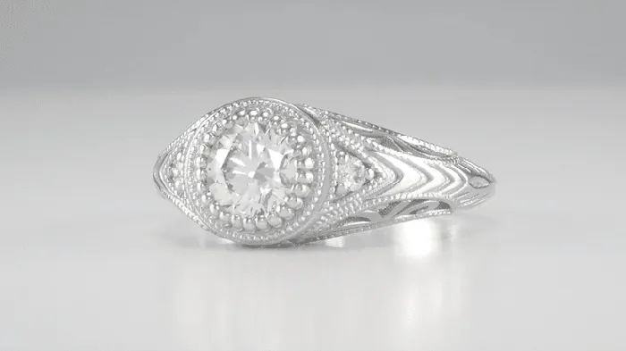 Antique Jewelry Mall Rings Art Deco Filigree Engraved 34 Carat Diamond Low Profile Engagement Ring in White Gold 14K or 18K Antique Jewelry Mall Rings Art Deco Filigree Engraved 34 Carat Diamond Low Profile Engagement Ring in White Gold 14K or 18K
