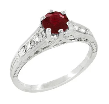Antique Jewelry Mall Rings Art Deco Filigree Ruby Promise Ring in Sterling Silver with Side White Sapphires Antique Jewelry Mall Rings Art Deco Filigree Ruby Promise Ring in Sterling Silver with Side White Sapphires