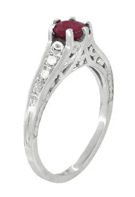 Antique Jewelry Mall Rings Art Deco Filigree Ruby Promise Ring in Sterling Silver with Side White Sapphires Antique Jewelry Mall Rings Art Deco Filigree Ruby Promise Ring in Sterling Silver with Side White Sapphires