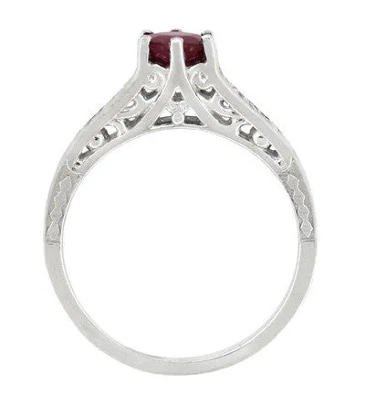 Antique Jewelry Mall Rings Art Deco Filigree Ruby Promise Ring in Sterling Silver with Side White Sapphires Antique Jewelry Mall Rings Art Deco Filigree Ruby Promise Ring in Sterling Silver with Side White Sapphires