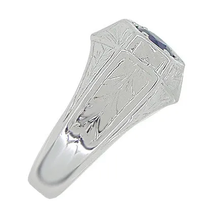 Antique Jewelry Mall Rings Art Deco Geometric Hexagonal Mens Blue Sapphire Ring in 14 Karat White Gold Antique Jewelry Mall Rings Art Deco Geometric Hexagonal Mens Blue Sapphire Ring in 14 Karat White Gold
