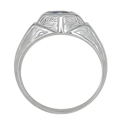 Antique Jewelry Mall Rings Art Deco Geometric Hexagonal Mens Blue Sapphire Ring in 14 Karat White Gold Antique Jewelry Mall Rings Art Deco Geometric Hexagonal Mens Blue Sapphire Ring in 14 Karat White Gold