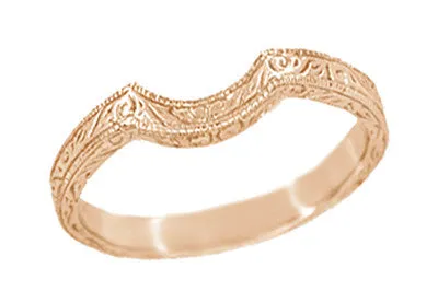 Antique Jewelry Mall Rings Art Deco Scrolls Engraved Contoured Wedding Band in 14 Karat Rose Gold Antique Jewelry Mall Rings Art Deco Scrolls Engraved Contoured Wedding Band in 14 Karat Rose Gold