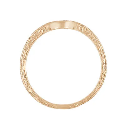 Antique Jewelry Mall Rings Art Deco Scrolls Engraved Contoured Wedding Band in 14 Karat Rose Gold