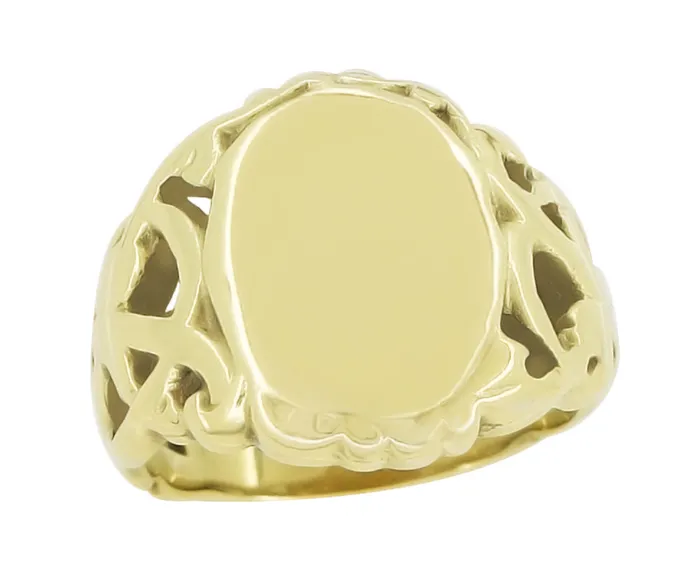 Antique Jewelry Mall Rings Art Nouveau Filigree Oval Signet Ring in 14 Karat Yellow Gold Antique Jewelry Mall Rings Art Nouveau Filigree Oval Signet Ring in 14 Karat Yellow Gold