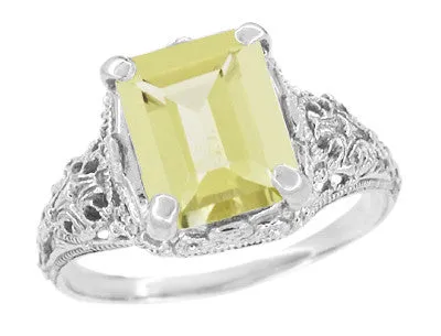 Antique Jewelry Mall Rings Edwardian Filigree Yellow Lemon Quartz Ring in Sterling Silver