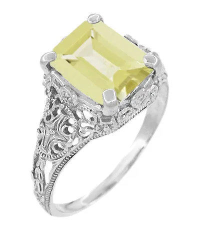 Antique Jewelry Mall Rings Edwardian Filigree Yellow Lemon Quartz Ring in Sterling Silver Antique Jewelry Mall Rings Edwardian Filigree Yellow Lemon Quartz Ring in Sterling Silver