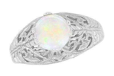 Antique Jewelry Mall Rings Edwardian Opal Filigree Ring in 14 Karat White Gold Antique Jewelry Mall Rings Edwardian Opal Filigree Ring in 14 Karat White Gold