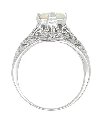 Antique Jewelry Mall Rings Edwardian Opal Filigree Ring in 14 Karat White Gold Antique Jewelry Mall Rings Edwardian Opal Filigree Ring in 14 Karat White Gold