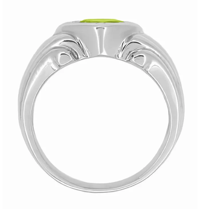 Antique Jewelry Mall Rings Geometric Art Deco White Gold 15 Carat Natural Peridot Ring for a Man Antique Jewelry Mall Rings Geometric Art Deco White Gold 15 Carat Natural Peridot Ring for a Man