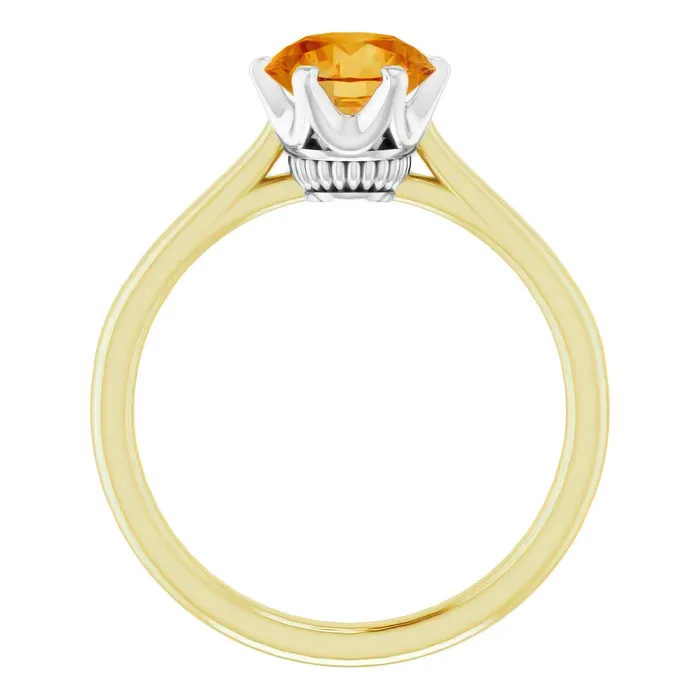 Antique Jewelry Mall Rings Heirloom Crown Citrine Solitaire Engagement Ring in 14 Karat Yellow and White Gold Mixed Metals Antique Jewelry Mall Rings Heirloom Crown Citrine Solitaire Engagement Ring in 14 Karat Yellow and White Gold Mixed Metals