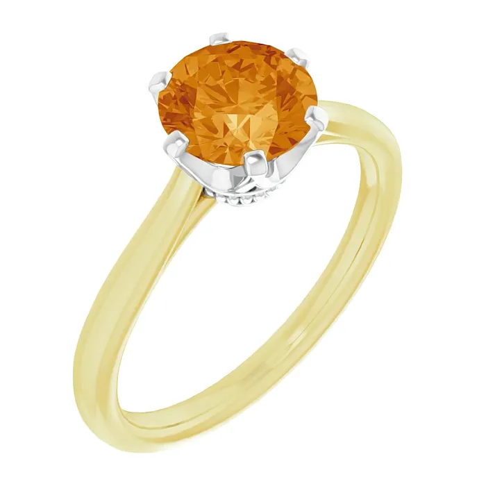 Antique Jewelry Mall Rings Heirloom Crown Citrine Solitaire Engagement Ring in 14 Karat Yellow and White Gold Mixed Metals Antique Jewelry Mall Rings Heirloom Crown Citrine Solitaire Engagement Ring in 14 Karat Yellow and White Gold Mixed Metals
