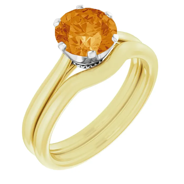 Antique Jewelry Mall Rings Heirloom Crown Citrine Solitaire Engagement Ring in 14 Karat Yellow and White Gold Mixed Metals Antique Jewelry Mall Rings Heirloom Crown Citrine Solitaire Engagement Ring in 14 Karat Yellow and White Gold Mixed Metals