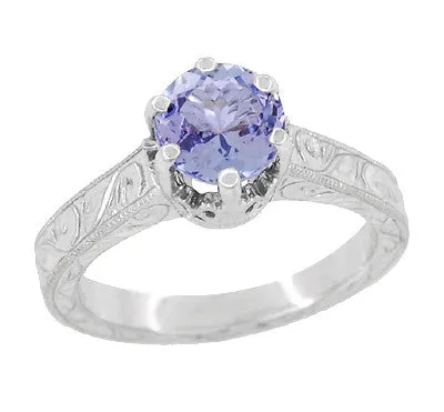 Antique Jewelry Mall Rings Platinum Art Deco Filigree Engraved Scrolls Crown Solitare Tanzanite Engagement Ring Antique Jewelry Mall Rings Platinum Art Deco Filigree Engraved Scrolls Crown Solitare Tanzanite Engagement Ring