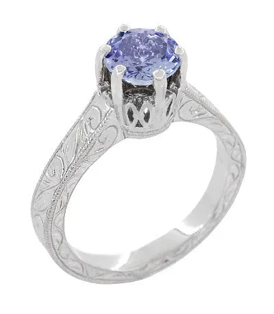 Antique Jewelry Mall Rings Platinum Art Deco Filigree Engraved Scrolls Crown Solitare Tanzanite Engagement Ring Antique Jewelry Mall Rings Platinum Art Deco Filigree Engraved Scrolls Crown Solitare Tanzanite Engagement Ring
