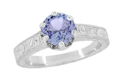 Antique Jewelry Mall Rings Platinum Art Deco Filigree Engraved Scrolls Crown Solitare Tanzanite Engagement Ring Antique Jewelry Mall Rings Platinum Art Deco Filigree Engraved Scrolls Crown Solitare Tanzanite Engagement Ring