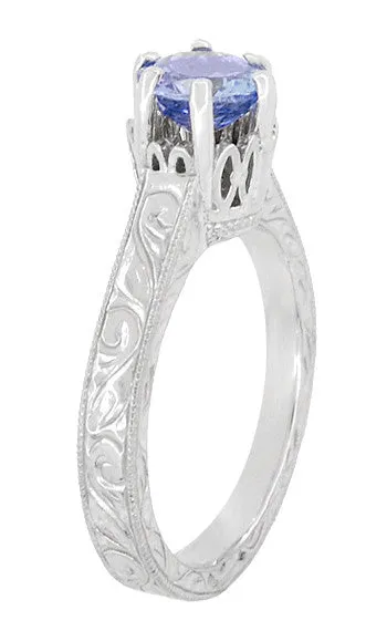 Antique Jewelry Mall Rings Platinum Art Deco Filigree Engraved Scrolls Crown Solitare Tanzanite Engagement Ring Antique Jewelry Mall Rings Platinum Art Deco Filigree Engraved Scrolls Crown Solitare Tanzanite Engagement Ring