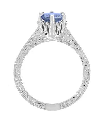 Antique Jewelry Mall Rings Platinum Art Deco Filigree Engraved Scrolls Crown Solitare Tanzanite Engagement Ring Antique Jewelry Mall Rings Platinum Art Deco Filigree Engraved Scrolls Crown Solitare Tanzanite Engagement Ring