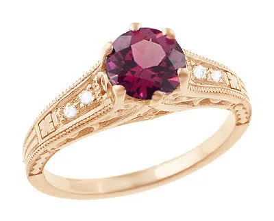 Antique Jewelry Mall Rings Rose Gold Art Deco Raspberry Rhodolite Garnet and Diamond Filigree Engagement Ring