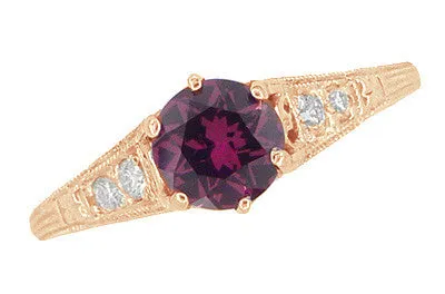 Antique Jewelry Mall Rings Rose Gold Art Deco Raspberry Rhodolite Garnet and Diamond Filigree Engagement Ring Antique Jewelry Mall Rings Rose Gold Art Deco Raspberry Rhodolite Garnet and Diamond Filigree Engagement Ring
