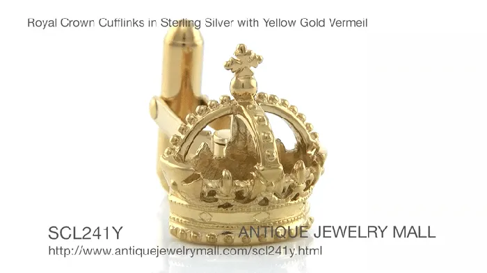 Antique Jewelry Mall Rings Royal Crown Cufflinks in Sterling Silver with Yellow Gold Vermeil Antique Jewelry Mall Rings Royal Crown Cufflinks in Sterling Silver with Yellow Gold Vermeil