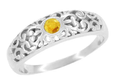 Antique Jewelry Mall Rings Scroll Filigree Edwardian Citrine Ring in 14 Karat White Gold Antique Jewelry Mall Rings Scroll Filigree Edwardian Citrine Ring in 14 Karat White Gold