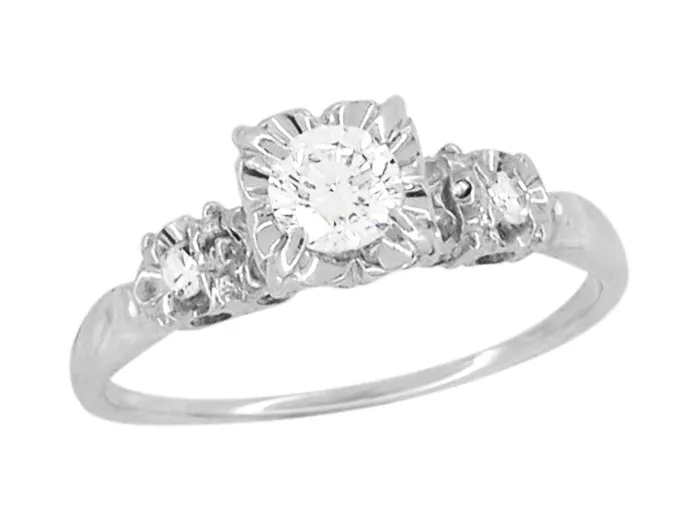 Antique Jewelry Mall Rings Viviane 1950s Square Set Vintage Diamond Engagement Ring in 14 Karat White Gold Antique Jewelry Mall Rings Viviane 1950s Square Set Vintage Diamond Engagement Ring in 14 Karat White Gold
