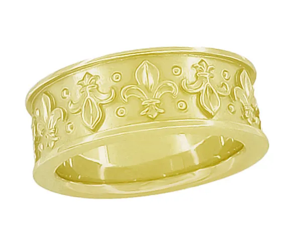 Antique Jewelry Mall Rings Yellow Gold Sculptural Antique Style FleurdeLis Wedding Band 8mm Wide Antique Jewelry Mall Rings Yellow Gold Sculptural Antique Style FleurdeLis Wedding Band 8mm Wide