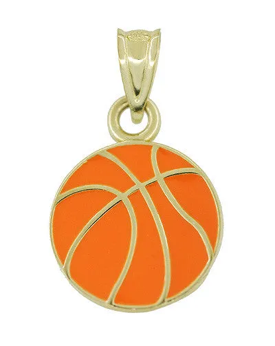 Antique Jewelry Mall Vintage Enamel Basketball Charm in 10 Karat Yellow Gold Charm Necklaces