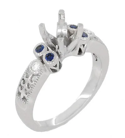Antique Style 34 Carat Diamond and Sapphire Heirloom Engraved Fleur De Lis Engagement Ring Mounting in 14 Karat White Gold Antique Jewelry Mall Rings Antique Style 34 Carat Diamond and Sapphire Heirloom Engraved Fleur De Lis Engagement Ring Mounting in 14 Karat White Gold Antique Jewelry Mall Rings