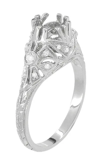 Antique Style Edwardian Filigree 34 Carat Engagement Ring Mounting in White Gold for a 6mm Round Stone Antique Jewelry Mall Rings Antique Style Edwardian Filigree 34 Carat Engagement Ring Mounting in White Gold for a 6mm Round Stone Antique Jewelry Mall Rings