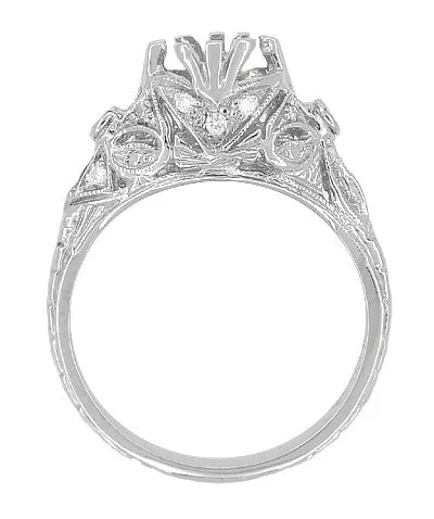 Antique Style Edwardian Filigree 34 Carat Engagement Ring Mounting in White Gold for a 6mm Round Stone Antique Jewelry Mall Rings Antique Style Edwardian Filigree 34 Carat Engagement Ring Mounting in White Gold for a 6mm Round Stone Antique Jewelry Mall Rings