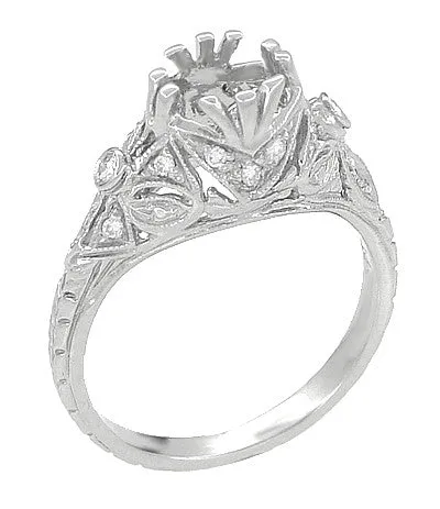 Antique Style Edwardian Filigree 34 Carat Engagement Ring Mounting in White Gold for a 6mm Round Stone Antique Jewelry Mall Rings Antique Style Edwardian Filigree 34 Carat Engagement Ring Mounting in White Gold for a 6mm Round Stone Antique Jewelry Mall Rings