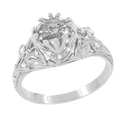Antique Style Edwardian Filigree 34 Carat Engagement Ring Mounting in White Gold for a 6mm Round Stone Antique Jewelry Mall Rings Antique Style Edwardian Filigree 34 Carat Engagement Ring Mounting in White Gold for a 6mm Round Stone Antique Jewelry Mall Rings