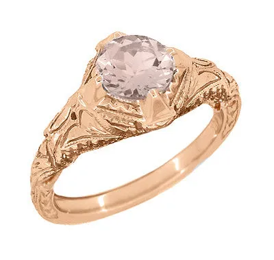 Art Deco Engraved Filigree Morganite Engagement Ring in 14 Karat Rose Gold Antique Jewelry Mall Rings Art Deco Engraved Filigree Morganite Engagement Ring in 14 Karat Rose Gold Antique Jewelry Mall Rings
