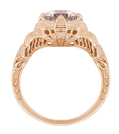 Art Deco Engraved Filigree Morganite Engagement Ring in 14 Karat Rose Gold Antique Jewelry Mall Rings Art Deco Engraved Filigree Morganite Engagement Ring in 14 Karat Rose Gold Antique Jewelry Mall Rings