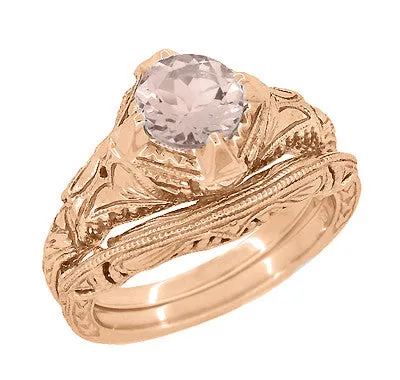 Art Deco Engraved Filigree Morganite Engagement Ring in 14 Karat Rose Gold Antique Jewelry Mall Rings Art Deco Engraved Filigree Morganite Engagement Ring in 14 Karat Rose Gold Antique Jewelry Mall Rings