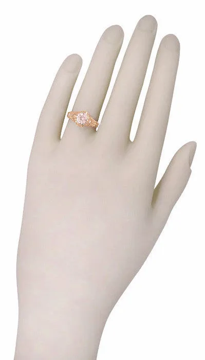 Art Deco Engraved Filigree Morganite Engagement Ring in 14 Karat Rose Gold Antique Jewelry Mall Rings Art Deco Engraved Filigree Morganite Engagement Ring in 14 Karat Rose Gold Antique Jewelry Mall Rings