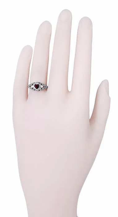 Art Deco Filigree Heart Shaped Almandine Garnet Promise Ring in Sterling Silver Antique Jewelry Mall Rings Art Deco Filigree Heart Shaped Almandine Garnet Promise Ring in Sterling Silver Antique Jewelry Mall Rings