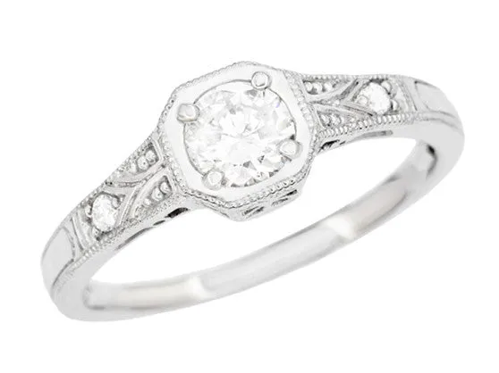 Art Deco Filigree White Sapphire Engagement Ring in White Gold 14 or 18 Karat Antique Jewelry Mall Rings Art Deco Filigree White Sapphire Engagement Ring in White Gold 14 or 18 Karat Antique Jewelry Mall Rings