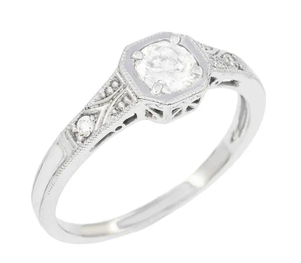 Art Deco Filigree White Sapphire Engagement Ring in White Gold 14 or 18 Karat Antique Jewelry Mall Rings Art Deco Filigree White Sapphire Engagement Ring in White Gold 14 or 18 Karat Antique Jewelry Mall Rings