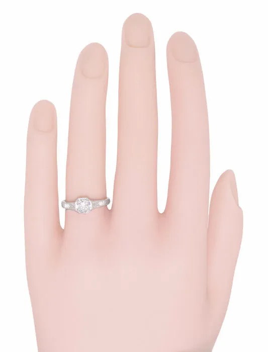 Art Deco Filigree White Sapphire Engagement Ring in White Gold 14 or 18 Karat Antique Jewelry Mall Rings Art Deco Filigree White Sapphire Engagement Ring in White Gold 14 or 18 Karat Antique Jewelry Mall Rings