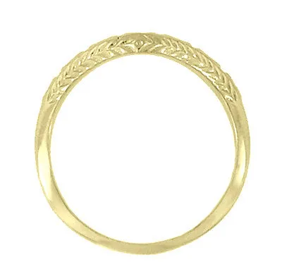 Art Deco Olive Leaves and Wheat Engraved Curved Wedding Band in 18 Karat Yellow Gold Antique Jewelry Mall Rings Art Deco Olive Leaves and Wheat Engraved Curved Wedding Band in 18 Karat Yellow Gold Antique Jewelry Mall Rings
