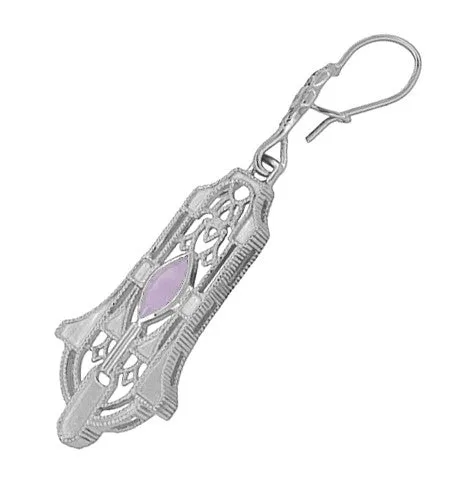 Art Deco Sterling Silver Rose de France Amethyst Dangling Filigree Earrings Antique Jewelry Mall Earrings Art Deco Sterling Silver Rose de France Amethyst Dangling Filigree Earrings Antique Jewelry Mall Earrings